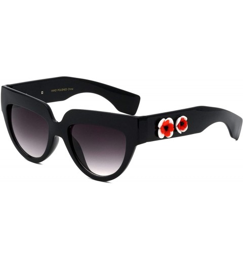 Round Round Cat Eye Flower Sunglasses - Black Side - CL196XGH5XU $12.41