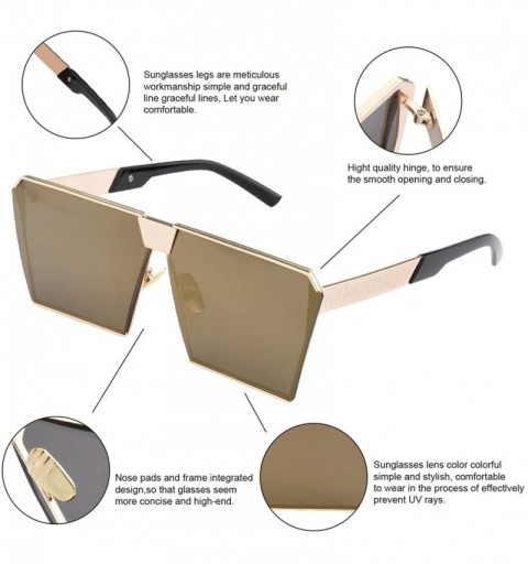 Round TrendyMate-Womens Men Reflective Mirror Large Square Metal Rimmed Sunglasses Unisex - Gold Tyrant Gold - CH17AAMNKTX $8.85