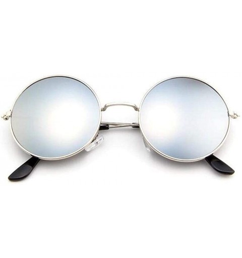 Aviator 2019 Metal Round Sunglasses Men Women Personality Black Vintage Sun Black - Silver - C618XDUEI9X $21.22