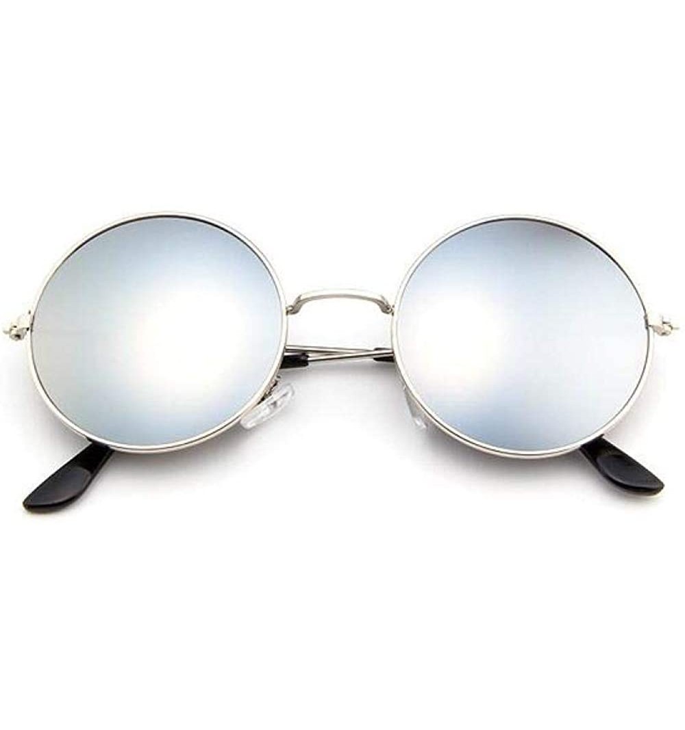 Aviator 2019 Metal Round Sunglasses Men Women Personality Black Vintage Sun Black - Silver - C618XDUEI9X $8.92