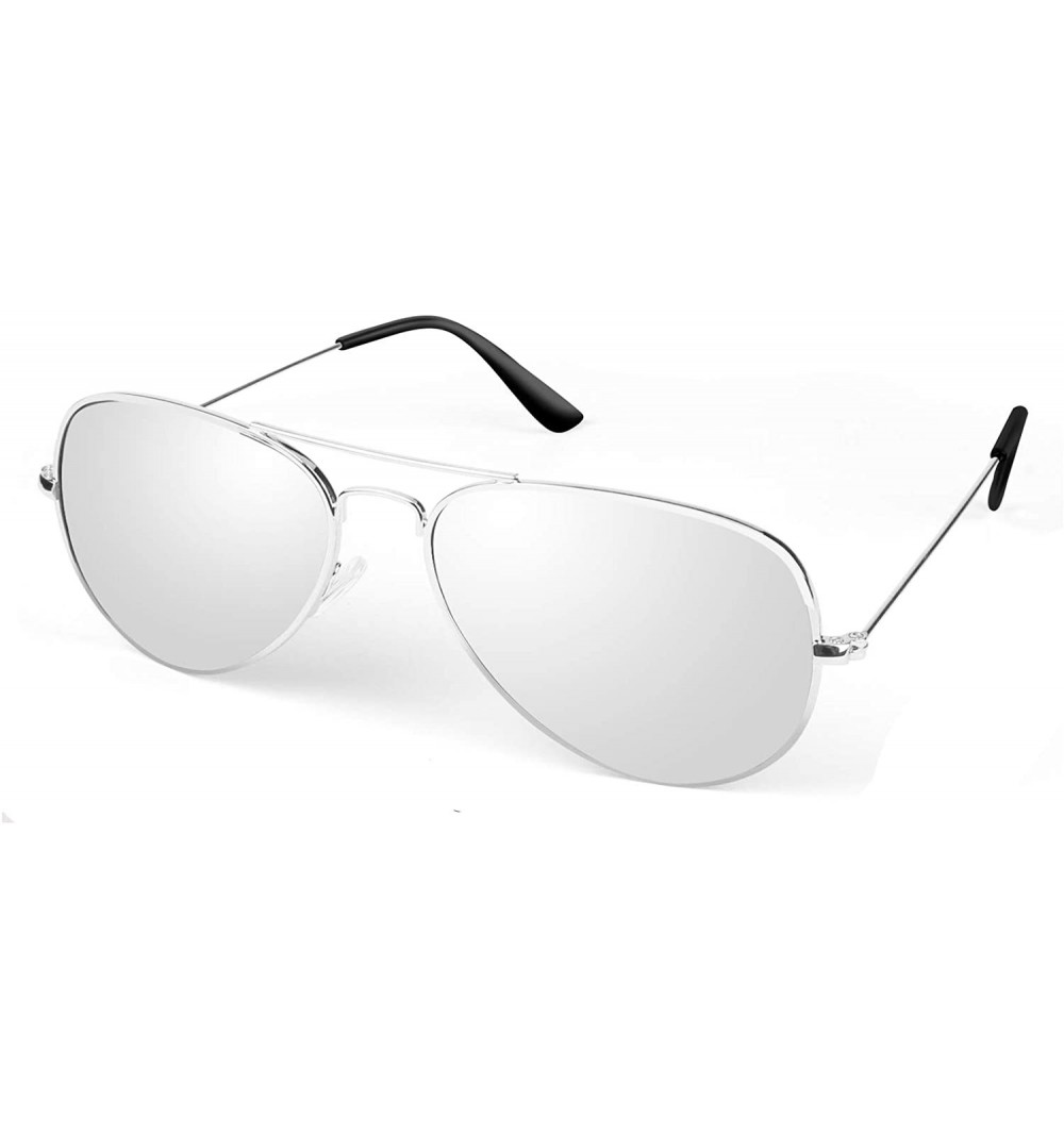 Aviator Sunglasses for Men Women Aviator Polarized Metal Mirror UV 400 Lens Protection - Silver Silver - CV18Y97Y5ZQ $11.21