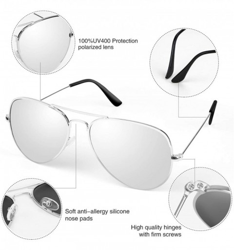Aviator Sunglasses for Men Women Aviator Polarized Metal Mirror UV 400 Lens Protection - Silver Silver - CV18Y97Y5ZQ $11.21