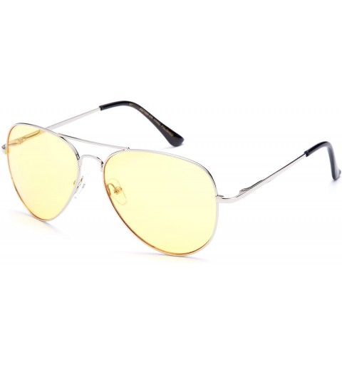Aviator Night Vision & Day Time Driving Sunglasses Classic Aviator Style w/Spring Hinge - Silver/Yellow - CT11LTPCFFF $19.93