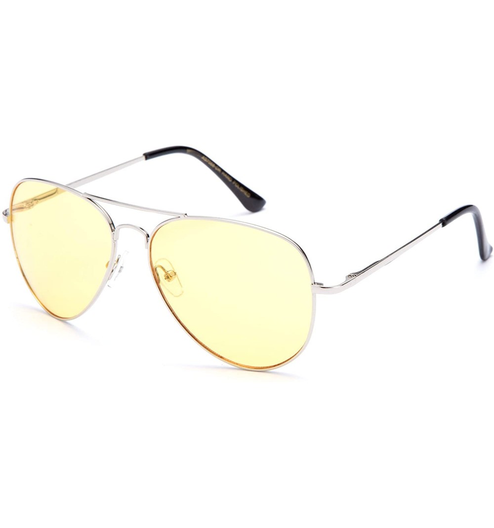 Aviator Night Vision & Day Time Driving Sunglasses Classic Aviator Style w/Spring Hinge - Silver/Yellow - CT11LTPCFFF $8.13