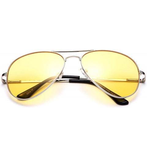 Aviator Night Vision & Day Time Driving Sunglasses Classic Aviator Style w/Spring Hinge - Silver/Yellow - CT11LTPCFFF $8.13
