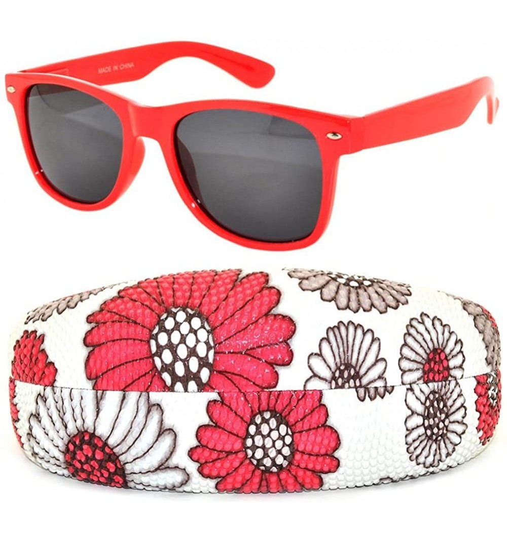 Wayfarer Vintage Sunglasses with Hard Clamshell Case Many Colors - Smoke Lens Red & Case Daisy Red - CF11RGAULQL $8.62