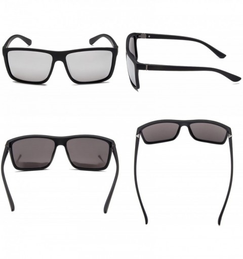 Square Men's Sports Polarized Sunglasses Square Frame Glasses - White Silver Lens/Black Frame - CY186C527NX $11.56