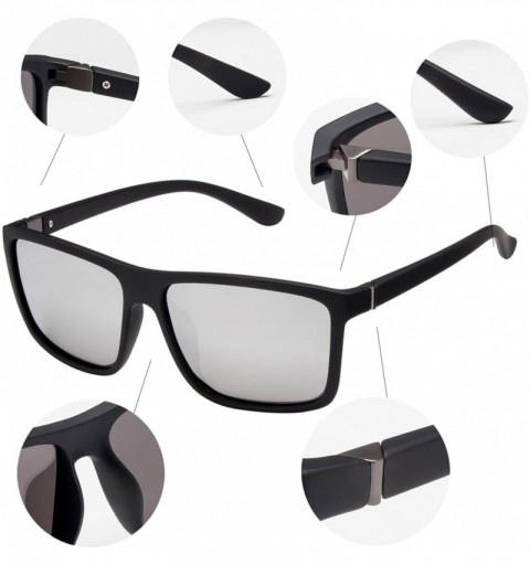 Square Men's Sports Polarized Sunglasses Square Frame Glasses - White Silver Lens/Black Frame - CY186C527NX $11.56