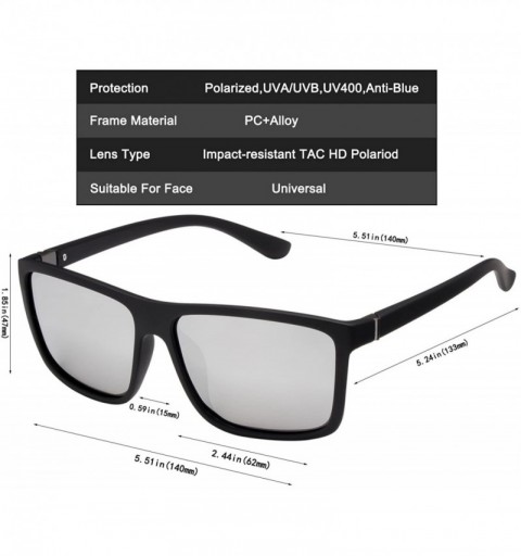 Square Men's Sports Polarized Sunglasses Square Frame Glasses - White Silver Lens/Black Frame - CY186C527NX $11.56