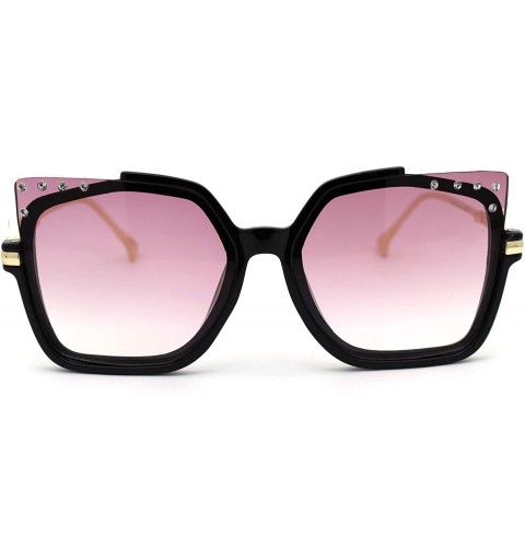Butterfly Womens Exposed Horn Lens Rhinestone Trim Hinge Fashion Sunglasses - Black Gold Burgundy Smoke - CD18YXI4EOK $14.38