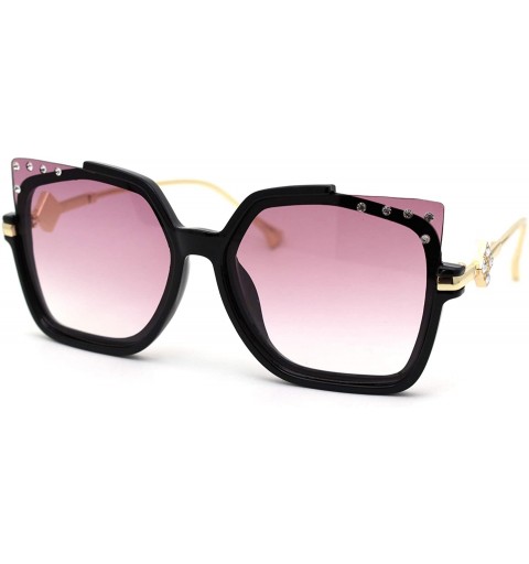 Butterfly Womens Exposed Horn Lens Rhinestone Trim Hinge Fashion Sunglasses - Black Gold Burgundy Smoke - CD18YXI4EOK $14.38