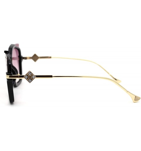 Butterfly Womens Exposed Horn Lens Rhinestone Trim Hinge Fashion Sunglasses - Black Gold Burgundy Smoke - CD18YXI4EOK $14.38
