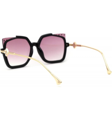Butterfly Womens Exposed Horn Lens Rhinestone Trim Hinge Fashion Sunglasses - Black Gold Burgundy Smoke - CD18YXI4EOK $14.38