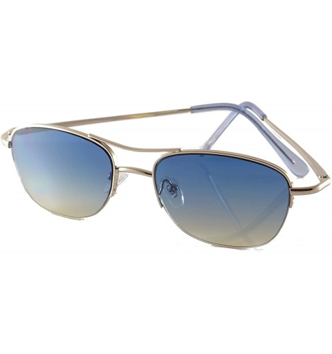 Semi-rimless Retro Chic Trend Semi-Rim Petite Oval Spring Hinge Sunglasses A254 - Blue - CU18O29Y8YE $9.58