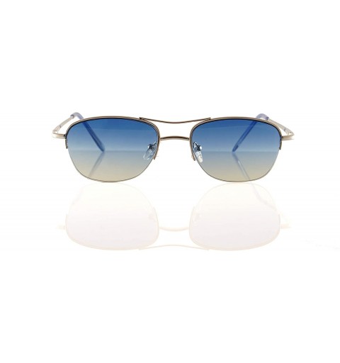 Semi-rimless Retro Chic Trend Semi-Rim Petite Oval Spring Hinge Sunglasses A254 - Blue - CU18O29Y8YE $9.58