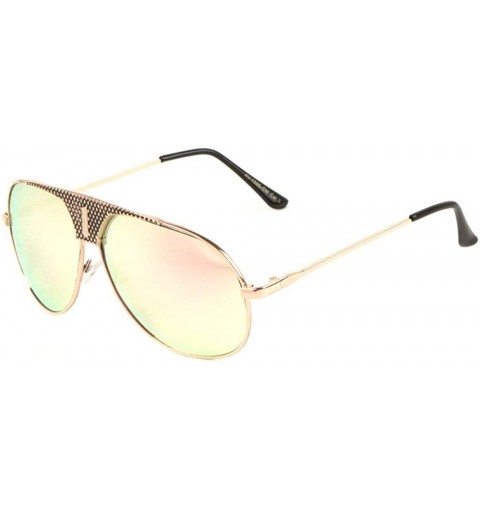 Aviator Color Mirror Raised Dot Pattern Frontal Shield Rounded Aviator Sunglasses - Rose Gold - CP190IY069C $16.79