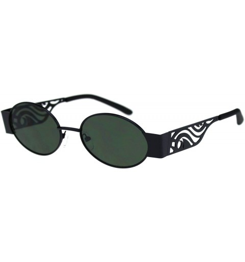 Round Art Deco Die Cut Thick Arm Oval Round Pimp Sunglasses - Black Green - CQ18QYO937Q $9.41