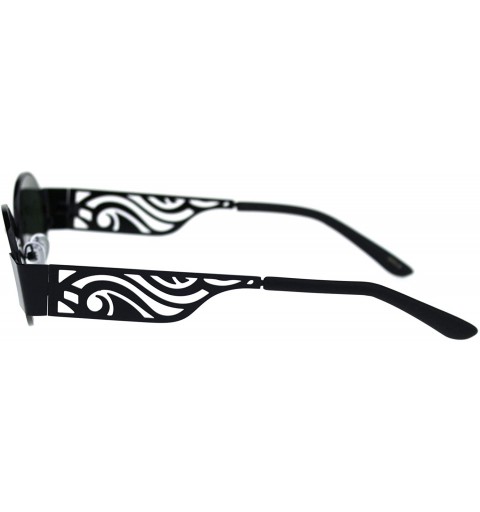 Round Art Deco Die Cut Thick Arm Oval Round Pimp Sunglasses - Black Green - CQ18QYO937Q $9.41