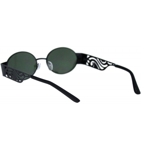 Round Art Deco Die Cut Thick Arm Oval Round Pimp Sunglasses - Black Green - CQ18QYO937Q $9.41