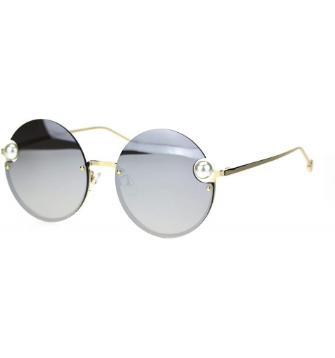 Rimless Womens Unique Pearl Jewel Round Exposed Rimless Round Retro Sunglasses - Gold Silver Mirror - CN18TUZ58Y5 $13.50