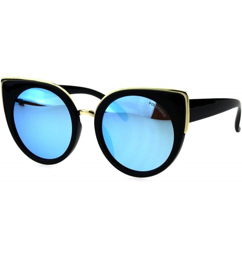 Round Womens Polarized Lens Mod Goth Cat Eye Fashion Retro Sunglasses - Black Blue - C918GO962OU $17.44