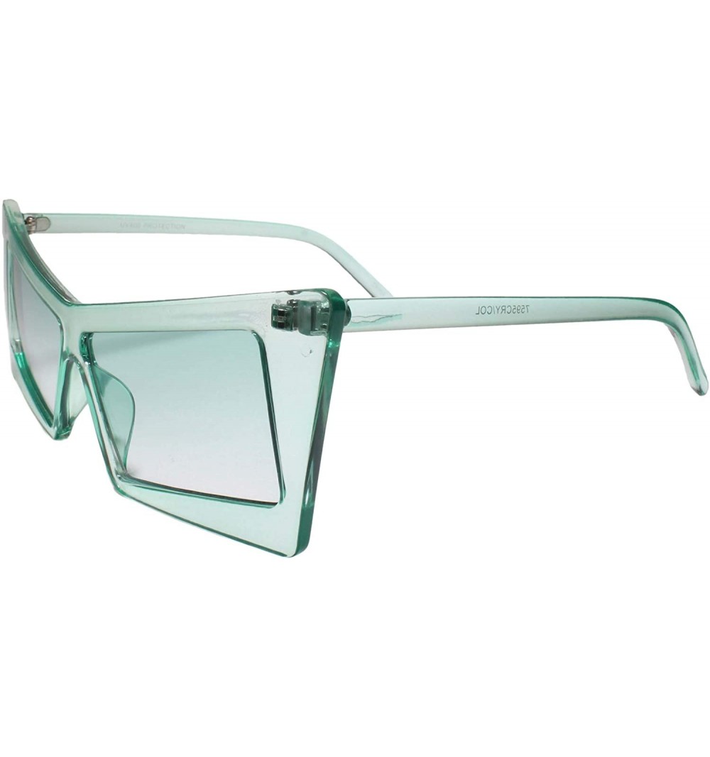 Rectangular Retro Slanted Rectangle Funky Exotic Cat Eye Tinted Sunglasses - Green - C9199EQL2QC $11.69