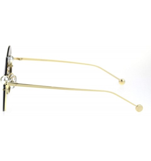 Rimless Womens Unique Pearl Jewel Round Exposed Rimless Round Retro Sunglasses - Gold Silver Mirror - CN18TUZ58Y5 $13.50