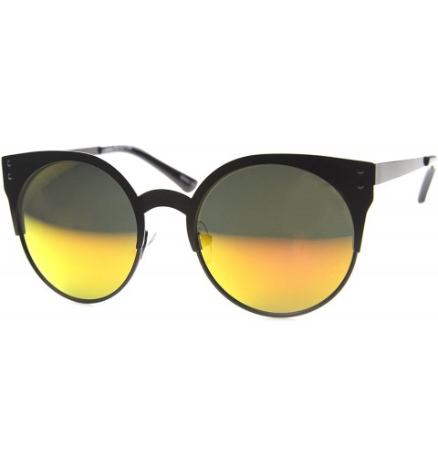 Cat Eye Women's Metal Half Frame Round Colored Mirror Cat Eye Sunglasses 50mm - Black / Fire - CD124SH60Q5 $10.99