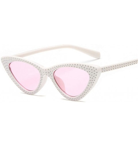 Cat Eye Luxury Cat Eye Sunglasses Rhinestone Small Sexy Women Brand Fashion Sunglasses Female Red Vintage UV400 Sunglass - C2...