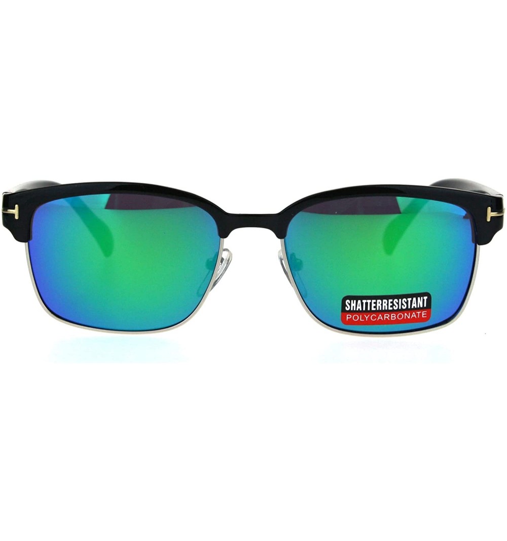 Rectangular Mens Classic Rectangular Half Horn Rim Designer Fashion Mod Sunglasses - Black Teal - CF17YSSNCDT $10.54