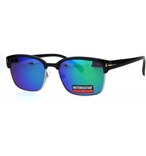 Rectangular Mens Classic Rectangular Half Horn Rim Designer Fashion Mod Sunglasses - Black Teal - CF17YSSNCDT $10.54