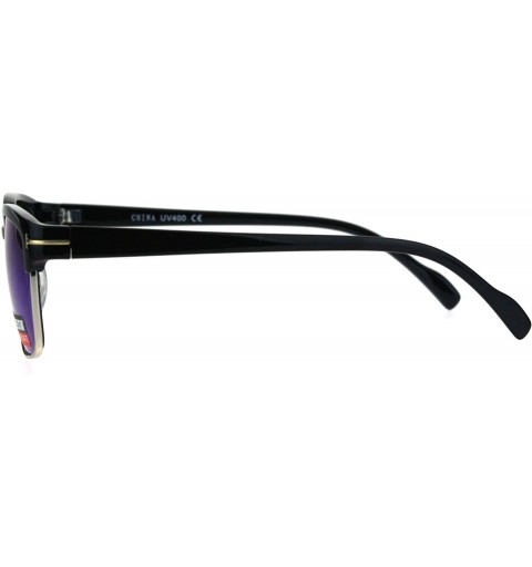 Rectangular Mens Classic Rectangular Half Horn Rim Designer Fashion Mod Sunglasses - Black Teal - CF17YSSNCDT $10.54
