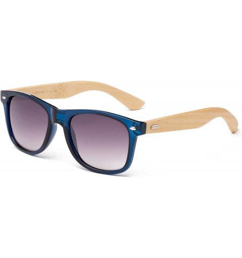 Wayfarer "Soul" Modern Retro Fashion Real Bamboo Sunglasses with Flash Lenses - Blue/Light Bamboo - C312M1OC9Z3 $9.47