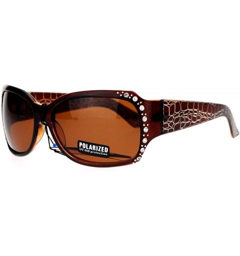 Rectangular Womens Polarized Lens Sunglasses Rhinestones Rectangular Fashion Shades - Brown - CZ188I9QO2E $12.82