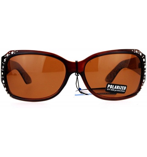 Rectangular Womens Polarized Lens Sunglasses Rhinestones Rectangular Fashion Shades - Brown - CZ188I9QO2E $12.82