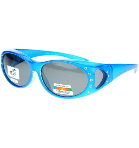 Oval Womens Rhinestone Polarized Oval Lens Fit Over Sunglasses - Blue - CH11QLSE8GJ $12.16