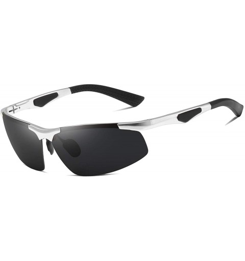 Sport Mens Polarized Rectangle Sunglasses for Sporting Al-Mg Frame Driving Shades - Silver - C818AXA5TMI $32.56