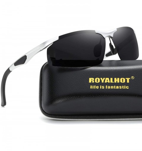 Sport Mens Polarized Rectangle Sunglasses for Sporting Al-Mg Frame Driving Shades - Silver - C818AXA5TMI $15.14