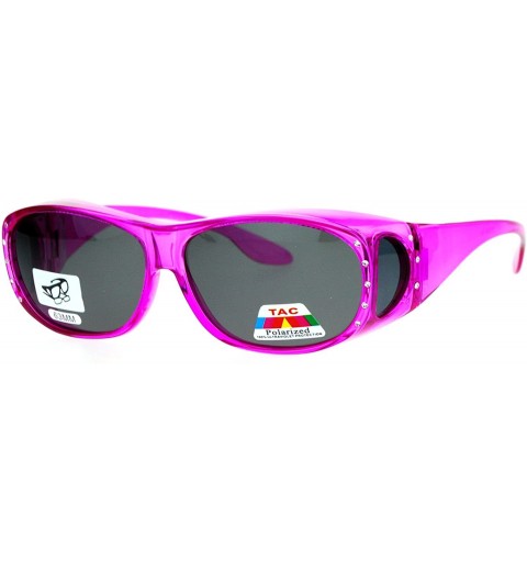 Oversized Womens Polarized Fit Over Glasses Rhinestone Sunglasses Oval Rectangular - Pink - CV18803DS2I $13.45