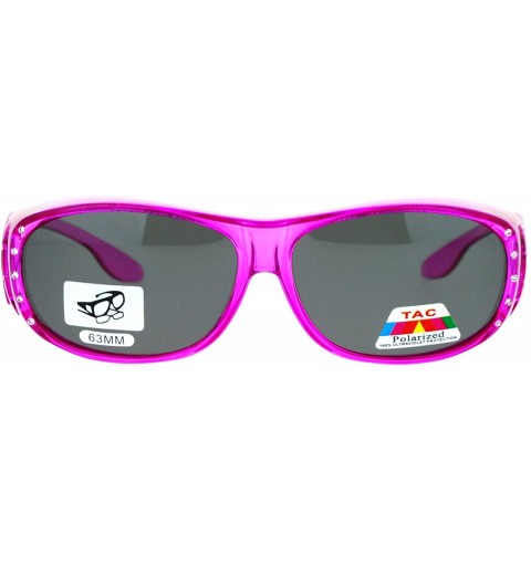 Oversized Womens Polarized Fit Over Glasses Rhinestone Sunglasses Oval Rectangular - Pink - CV18803DS2I $13.45