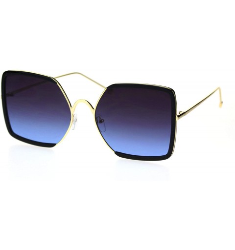 Rectangular Womens Rectangular Double Rim Squared Butterfly Chic Sunglasses - Gold Black Purple Blue - CW18S7C6OXS $16.61