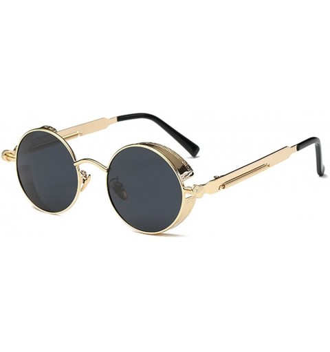 Round Men Women Retro Polarized Glasses Punk Round Metal UV400 Eyewear Sunglasses - Golden + Black - CB1884LA29C $8.08