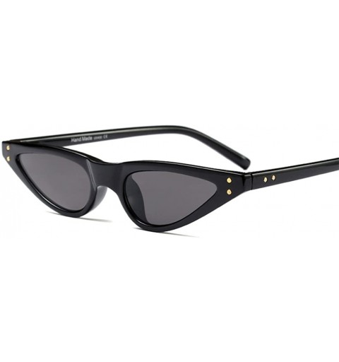 Goggle Small Sunglasses For Ladies Vintage Retro Women Stylish Sun Glasses Cat Eye - Full Black - C318HMS7T44 $10.70