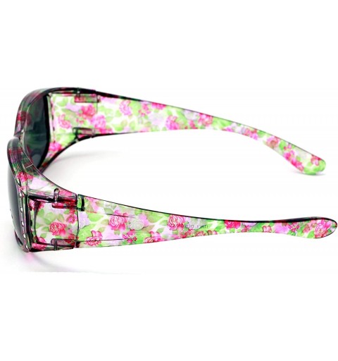 Rectangular Floral Womens Polarized Fit Over Glasses Sunglasses Rhinestone Rectangular Frame 60mm - Clear Green - C018HRT4SN6...