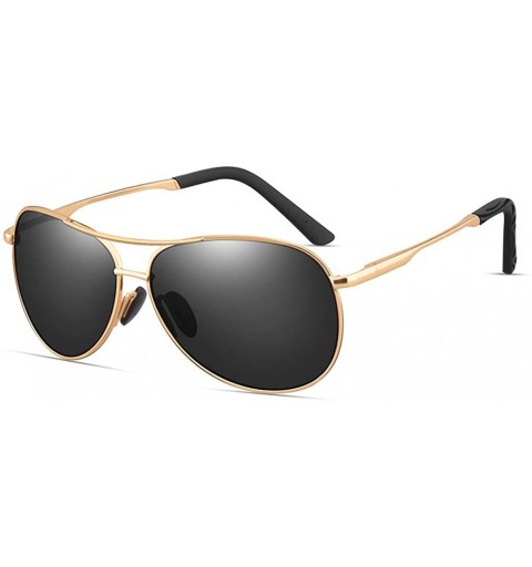 Round Polarized Aviator Sunglasses for Men Women-Metal Frame UV400 Protection - Gold/Black - CY18WGO2H83 $18.15