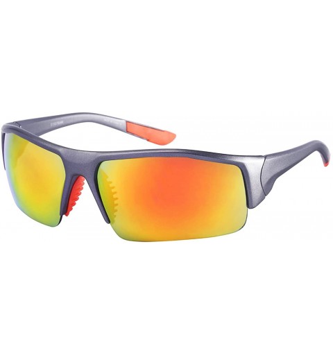 Semi-rimless Men's Half Frame Sports Sunglasses W/Color Mirrored Lens 570076AM-REV - Matte Grey - CP126ZN1H31 $12.67