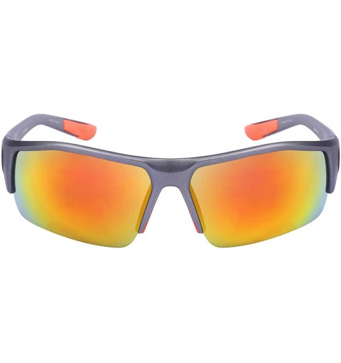 Semi-rimless Men's Half Frame Sports Sunglasses W/Color Mirrored Lens 570076AM-REV - Matte Grey - CP126ZN1H31 $12.67