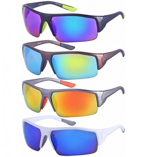 Semi-rimless Men's Half Frame Sports Sunglasses W/Color Mirrored Lens 570076AM-REV - Matte Grey - CP126ZN1H31 $12.67