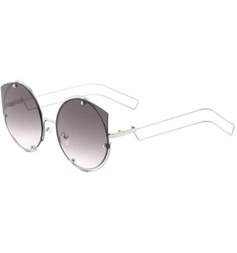 Round Color Mirror Stud Lens Wire Temple Rimless Round Cat Eye Sunglasses - Smoke - C61908AGSQY $16.62