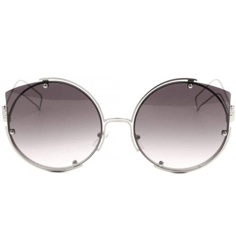 Round Color Mirror Stud Lens Wire Temple Rimless Round Cat Eye Sunglasses - Smoke - C61908AGSQY $16.62